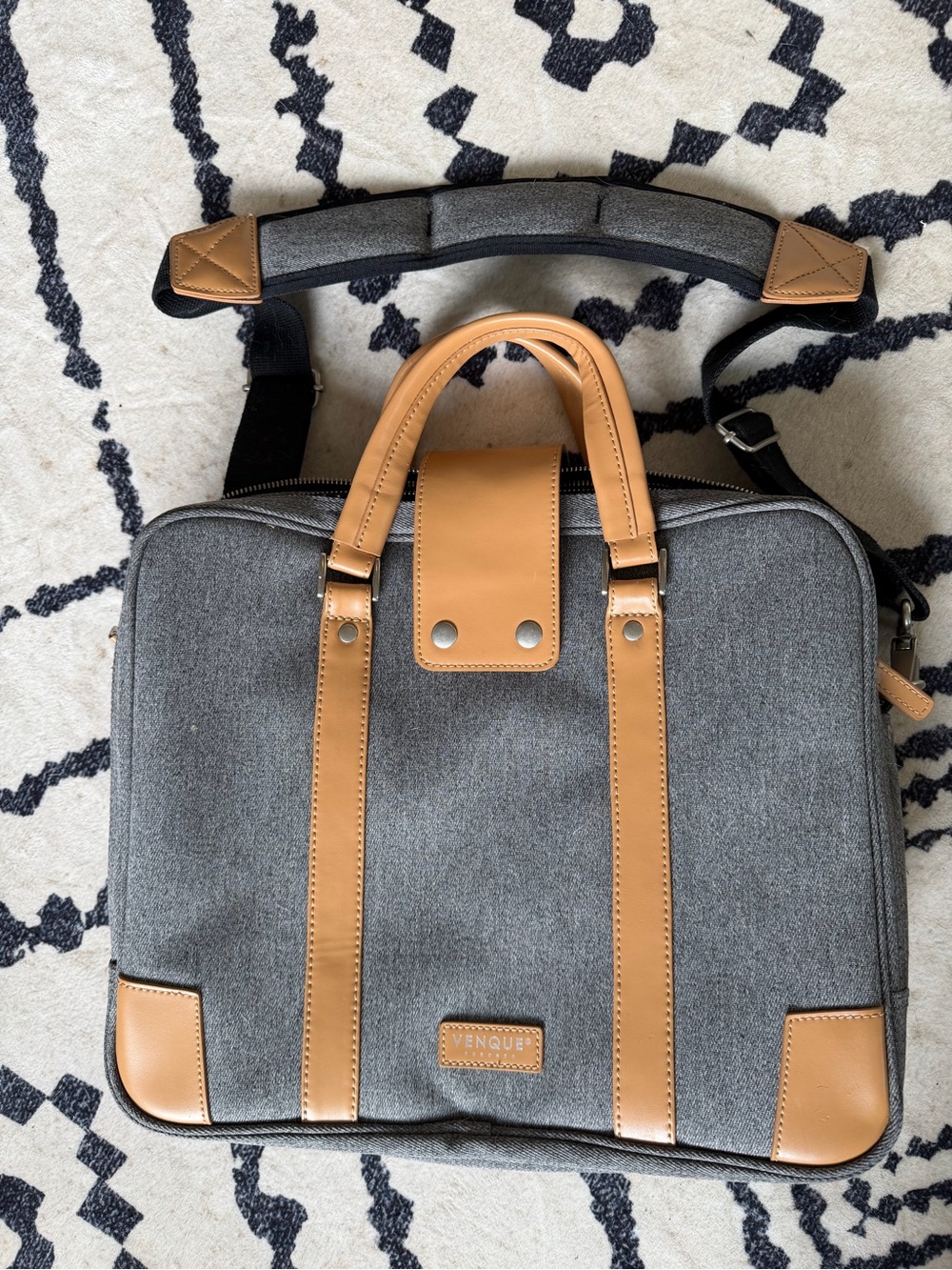 Gray and Tan Men's Briefcase Bag